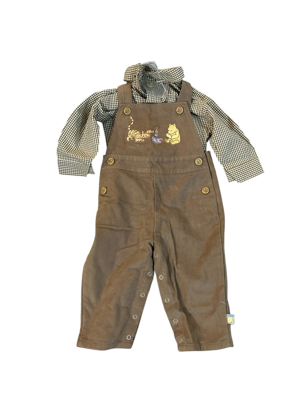 Vtg Disney Store Embroidered Winnie the Pooh Tigger Overalls with Shirt 6 Months